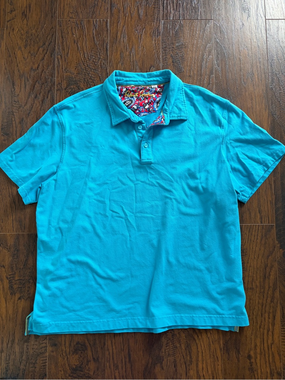 Robert Graham Teal Short-Sleeve Polo with Printed Collar Accent